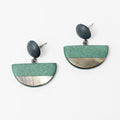 Aqua Wood and Shell Half Moon Earrings - Sylca Designs - Chunky Jewelry