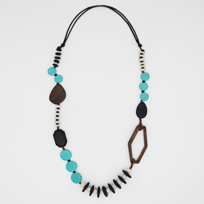 Aqua Wood Bead Gabby Necklace - Sylca Designs - Chunky Jewelry