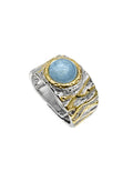 Aquamarine Stone Platinum Plated Brass Adjustable Ring LR004 - FARRA