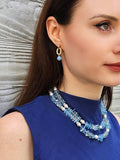 Aquamarine With Freshwater Pearls Double Layers Necklace PN025