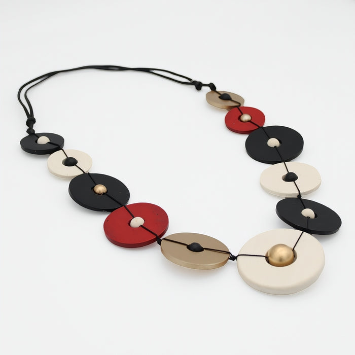 Aria Gold Black Red Bold Circle Statement Necklace