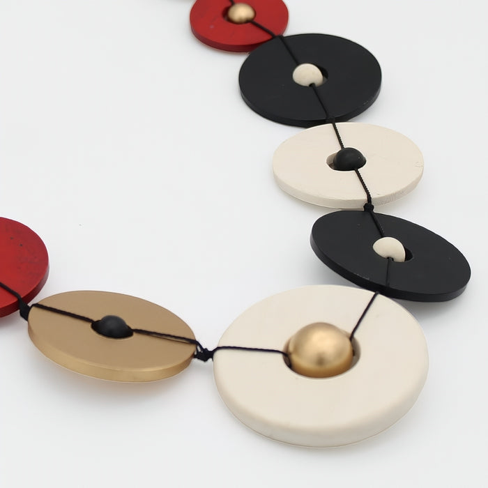 Aria Gold Black Red Bold Circle Statement Necklace