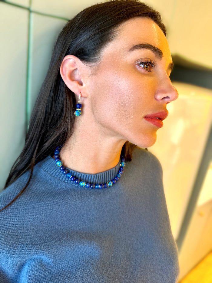 Artistic Lapis And Blue Agate Choker Necklace SN016
