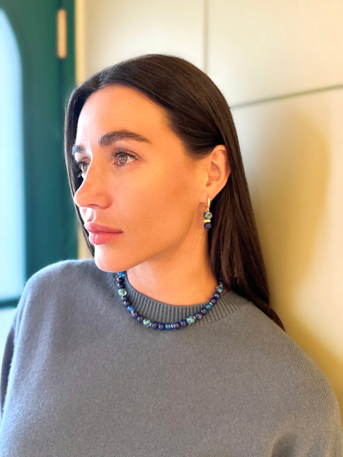 Artistic Lapis And Blue Agate Choker Necklace SN016