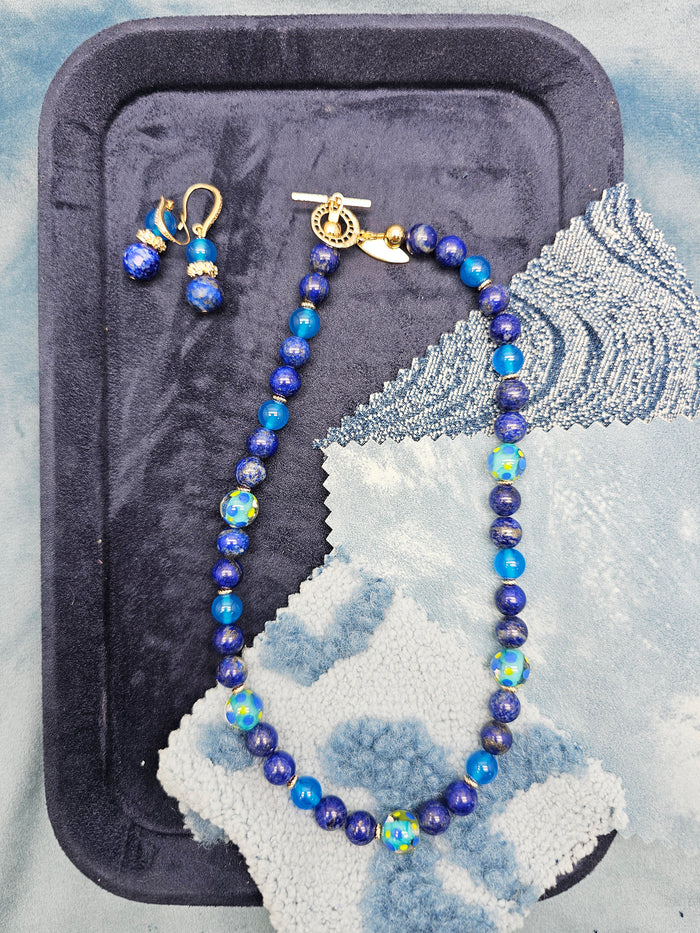 Artistic Lapis And Blue Agate Choker Necklace SN016