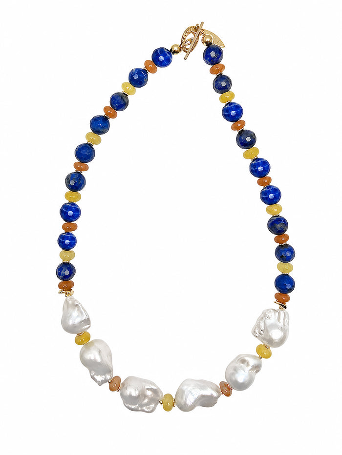 Artistic Lapis And Colorful Gemstone With Baroque Pearls Statement Necklace SN019