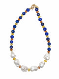 Artistic Lapis And Colorful Gemstone With Baroque Pearls Statement Necklace SN019