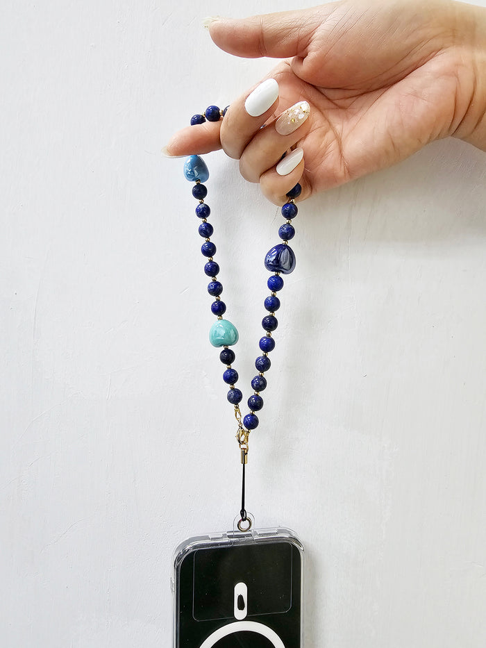Artistic Lapis With Blue Ceramic Hearts Phone Strap PC026
