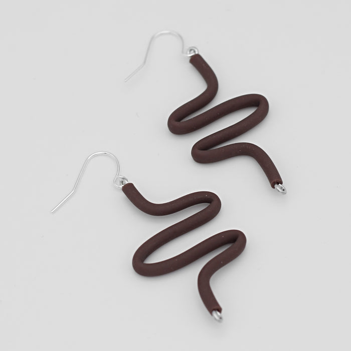 Artistic Rubber Tubing Naya Earrings Brown - Sylca Designs - Chunky Jewelry