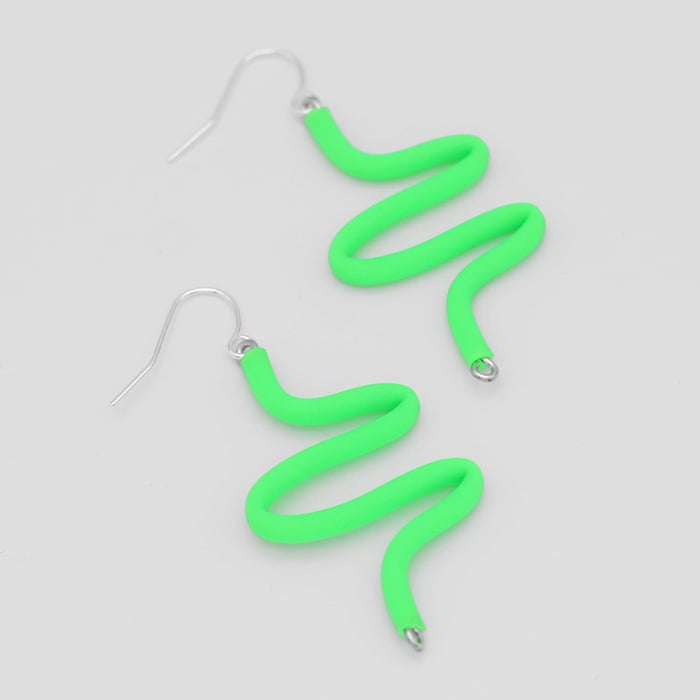 Artistic Rubber Tubing Naya Earrings Green - Sylca Designs - Chunky Jewelry