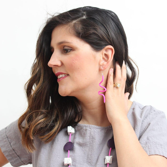 Artistic Rubber Tubing Naya Earrings Pink - Sylca Designs - Chunky Jewelry