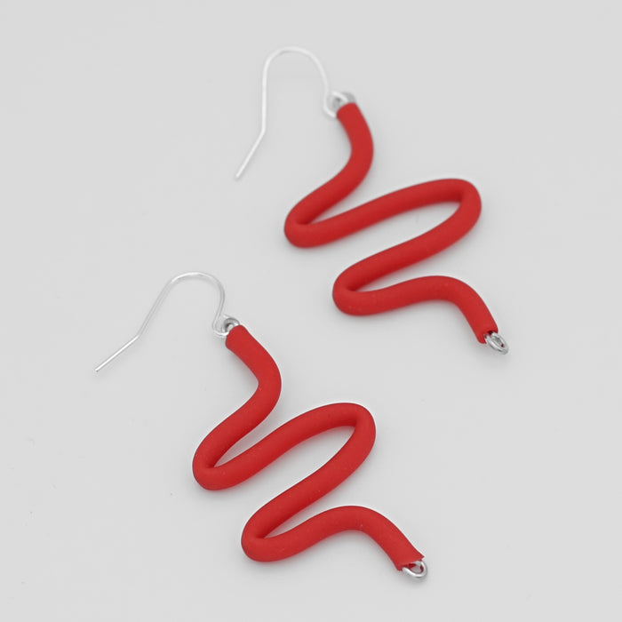 Artistic Rubber Tubing Naya Earrings Red - Sylca Designs - Chunky Jewelry