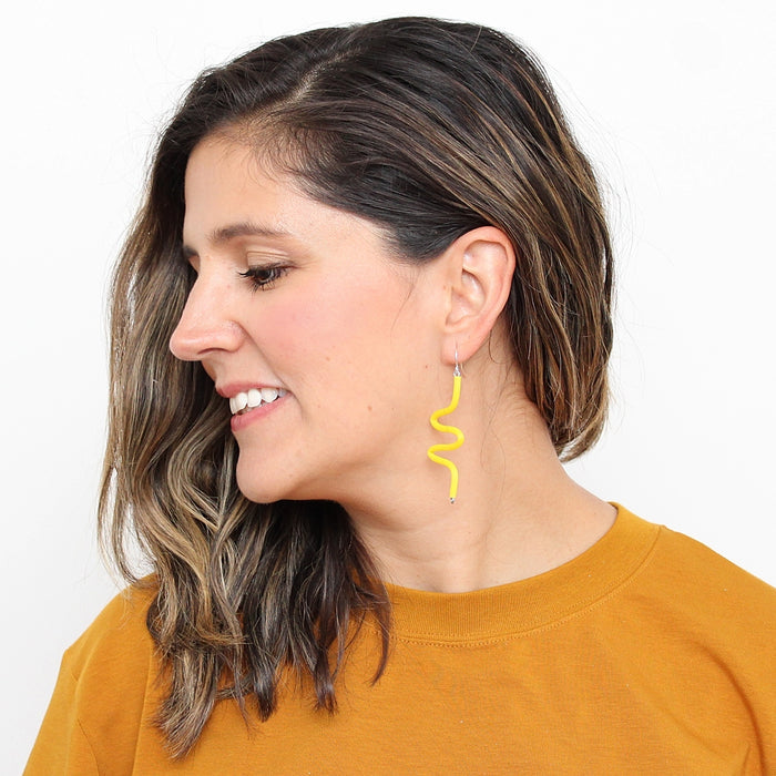 Artistic Rubber Tubing Naya Earrings Yellow - Sylca Designs - Chunky Jewelry