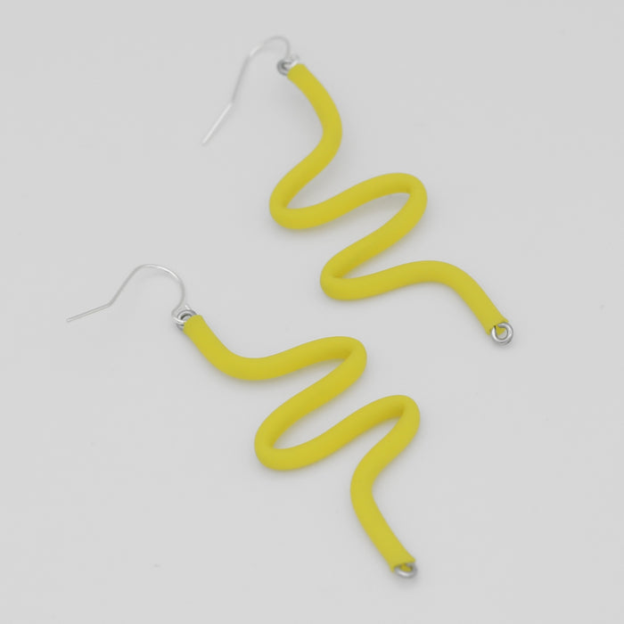 Artistic Rubber Tubing Naya Earrings Yellow - Sylca Designs - Chunky Jewelry