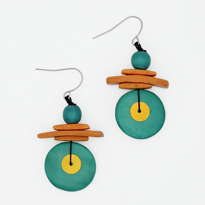 Assuta Teal and Orange Drop Earrings