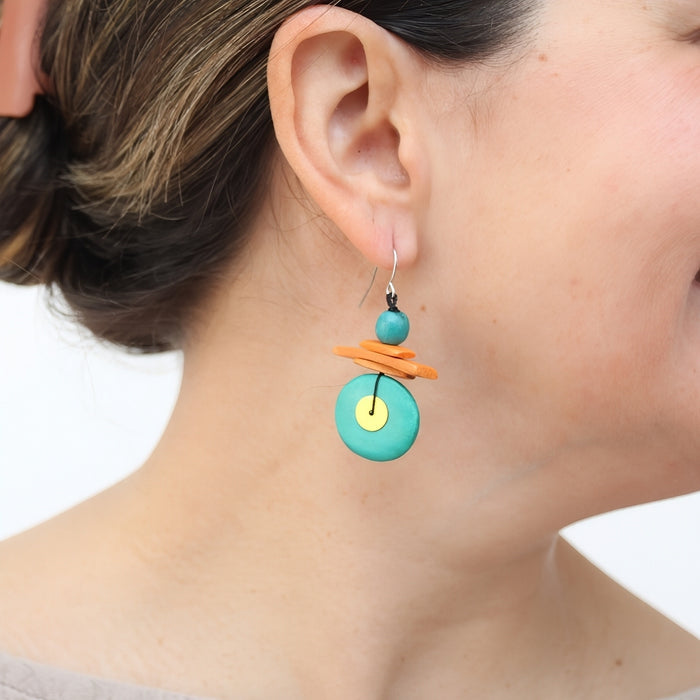 Assuta Teal and Orange Drop Earrings