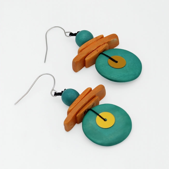 Assuta Teal and Orange Drop Earrings