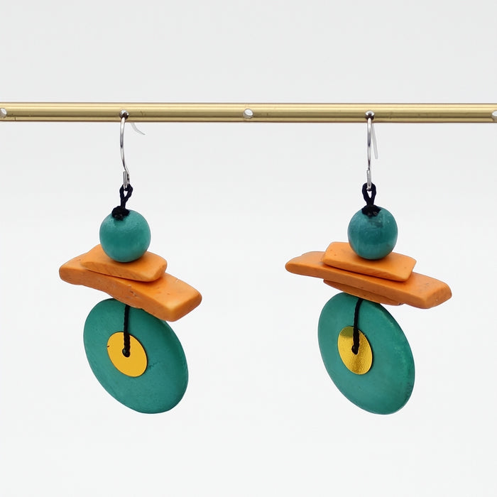 Assuta Teal and Orange Drop Earrings