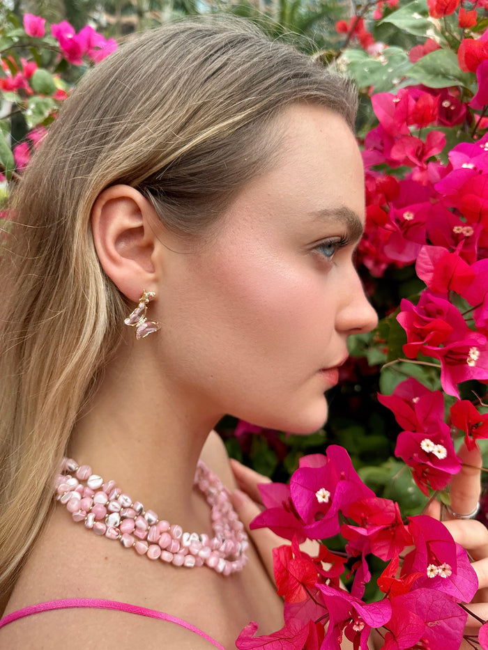 Asymmetric Pink Crystal Butterfly Earrings LE001 - FARRA