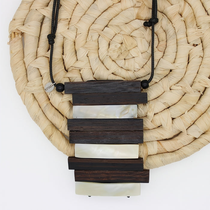 Aurora Wood and Shell Inlay Pendant - Sylca Designs - Chunky Jewelry