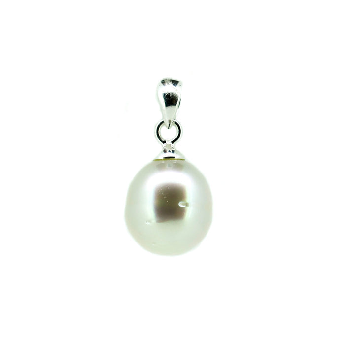 Australian South Sea pearl pendant set in premium 925 sterling silver with large bail designed for thicker neoprene necklaces.