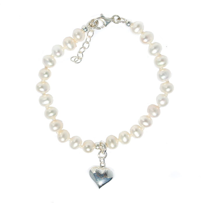 girls pearl bracelet With Sterling silver heart charm