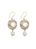 Aventurine Rhinestone With Freshwater Pearl Dangle Earrings GE015 - FARRA