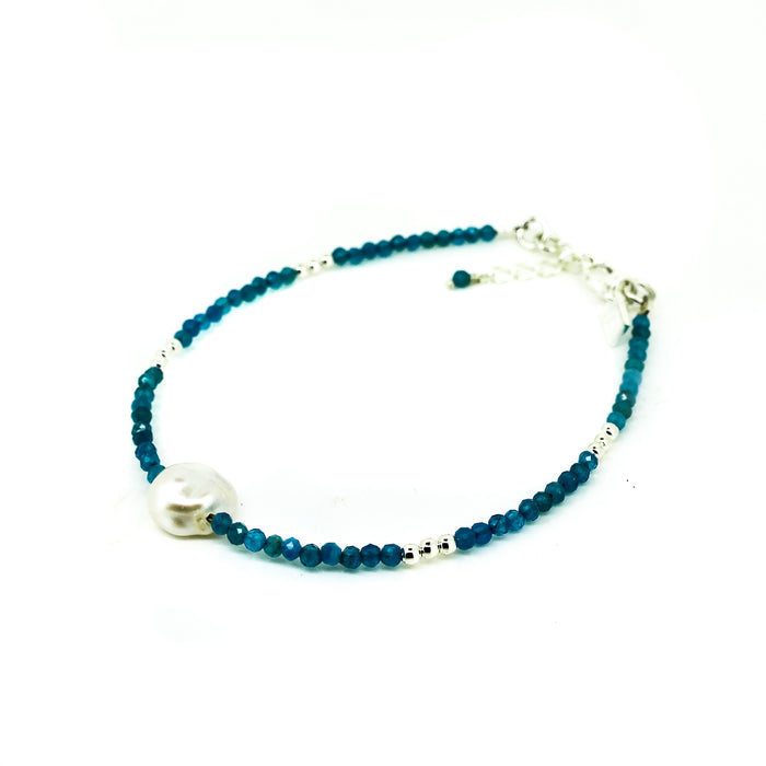Azure Breeze Apatite Pearl Bracelet in 925 sterling silver featuring genuine apatite gemstones and freshwater pearls