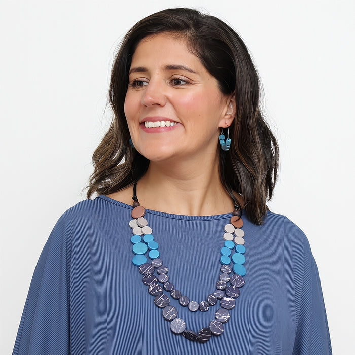 Azure Elegance Double Strand Statement Necklace - Sylca Designs - Chunky Jewelry