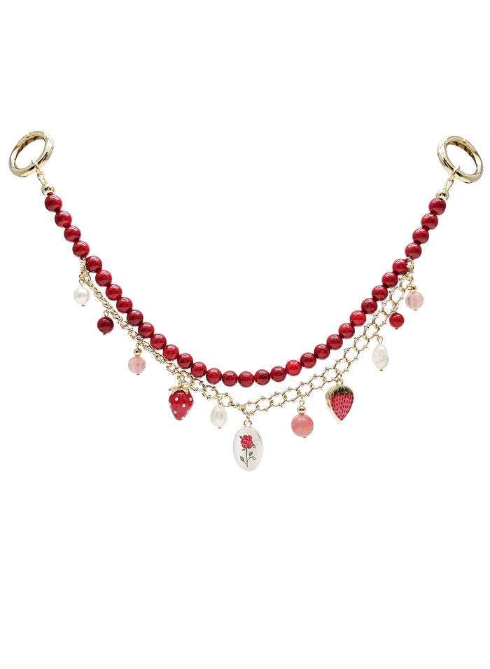 Bamboo Coral With Strawberry & Rose Layers Chain Bag Charm