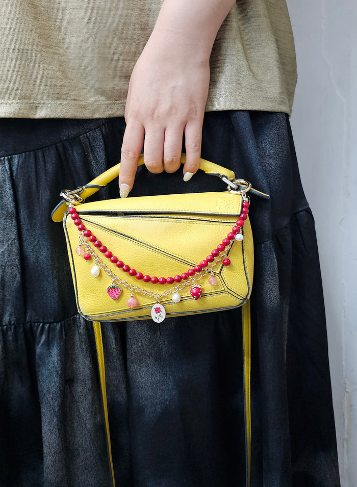 Bamboo Coral With Strawberry & Rose Layers Chain Bag Charm