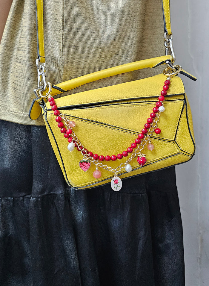 Bamboo Coral With Strawberry & Rose Layers Chain Bag Charm