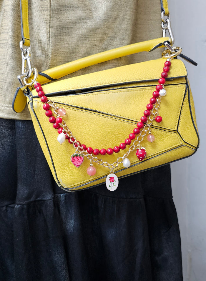 Bamboo Coral With Strawberry & Rose Layers Chain Bag Charm