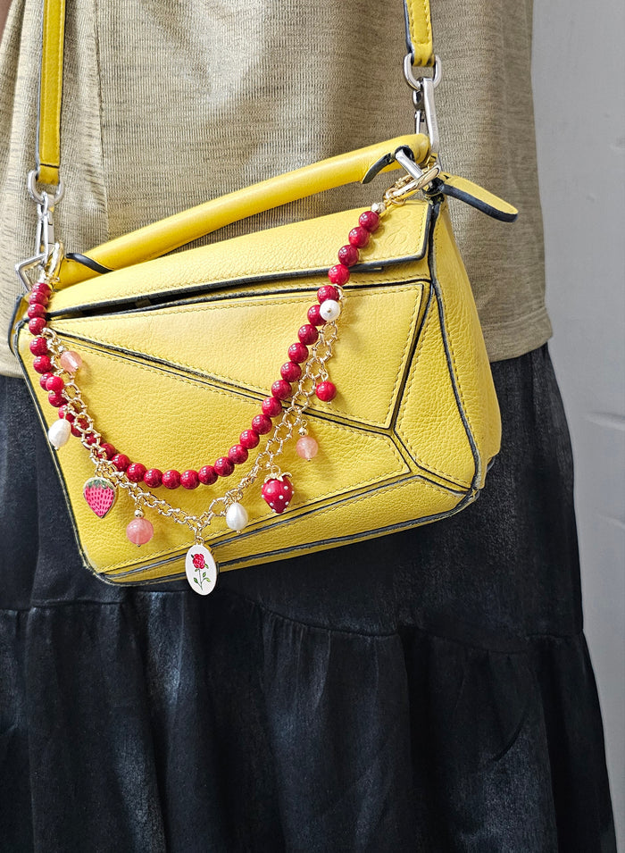 Bamboo Coral With Strawberry & Rose Layers Chain Bag Charm