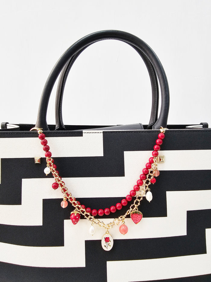 Bamboo Coral With Strawberry & Rose Layers Chain Bag Charm