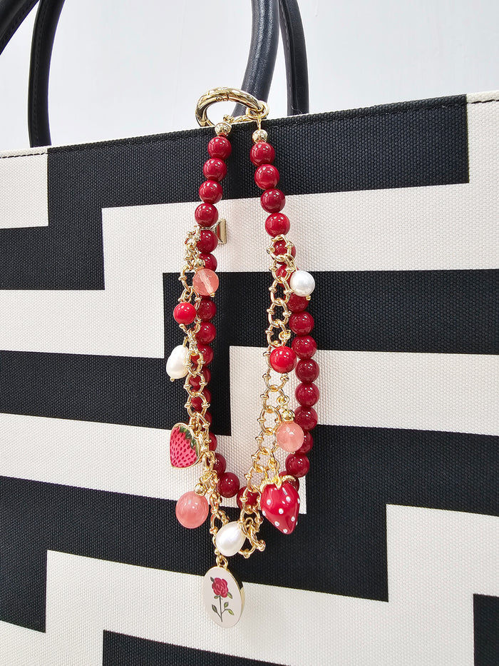 Bamboo Coral With Strawberry & Rose Layers Chain Bag Charm