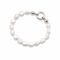 Baroque Pearl 10mm Silk Knot Bracelet featuring lustrous white baroque pearls hand-knotted on silk with a sterling silver clasp.