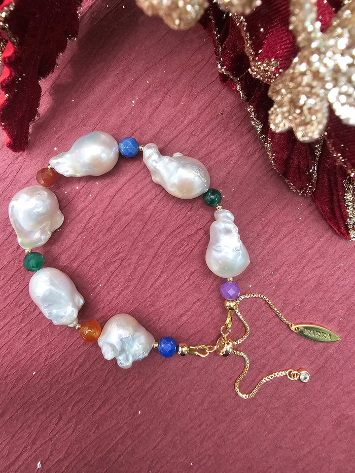 Baroque Pearl With Colorful Gemstone Bracelet SB020