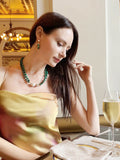 Baroque Pearl With Malachite Double Strands Statement Necklace GN015 - FARRA