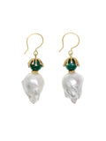 Baroque Pearl With Malachite Hook Earrings GE011 - FARRA