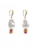 Baroque Pearl With Orange Aventurine And Bamboo Coral Earrings SE002