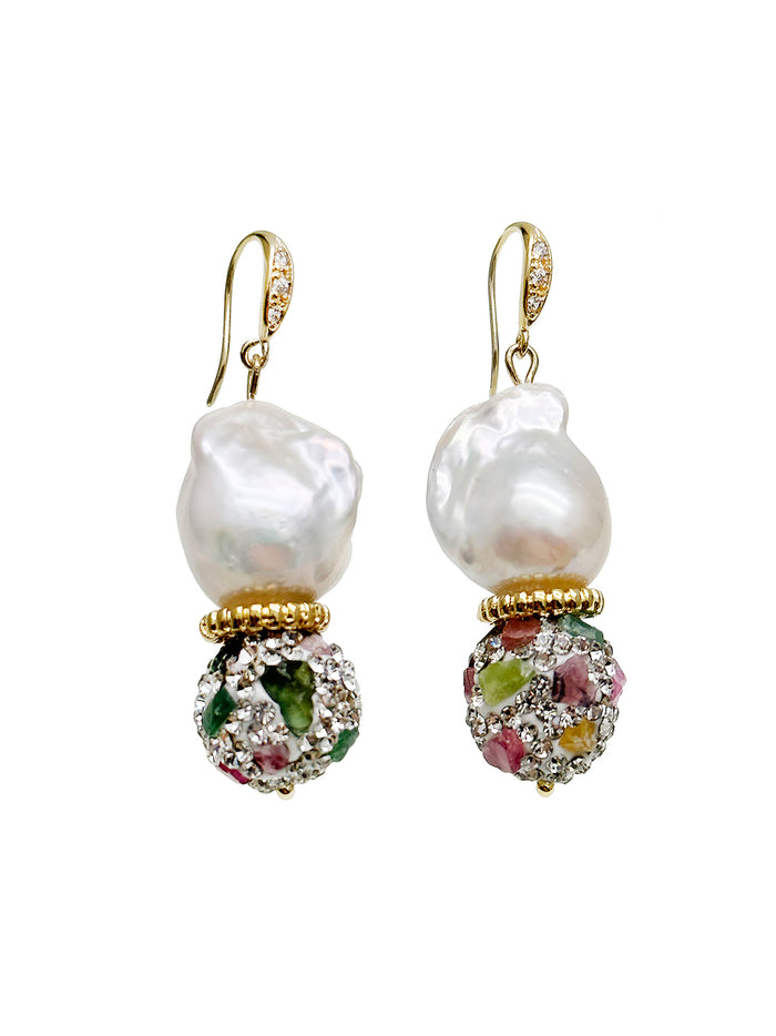 Baroque Pearl with Tourmaline Rhinestone Earrings JE026 - FARRA