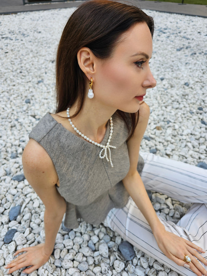 Baroque Pearls Dangle Hoop Earrings PE007