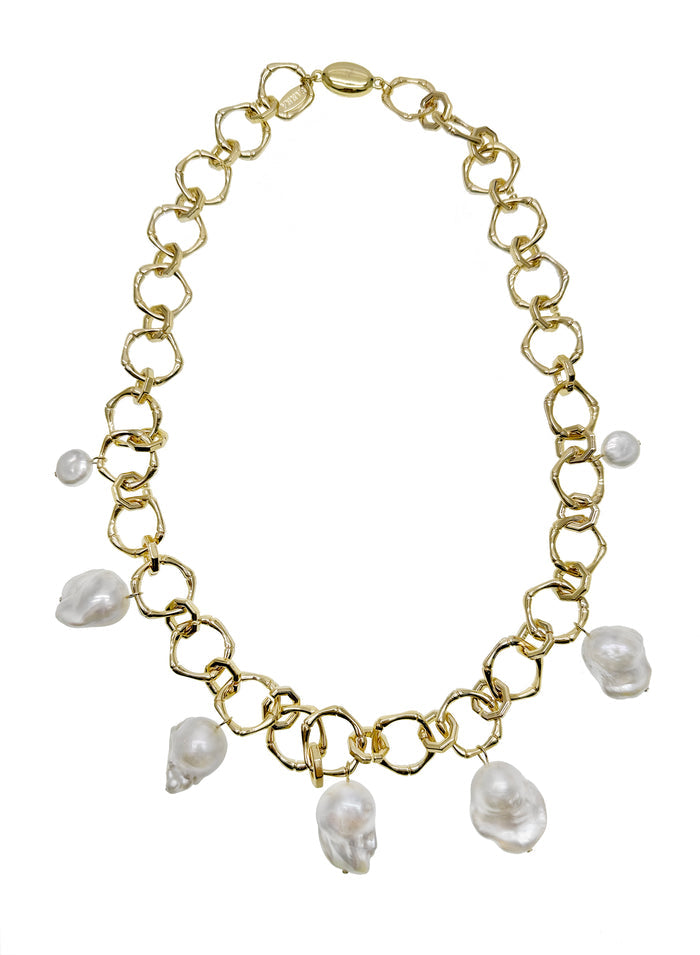 Baroque Pearls Pendants Modern Chain Necklace KN004 - FARRA