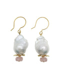Baroque Pearls & Rose Quartz Dangle Earrings DE215 - FARRA