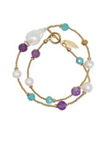 Baroque Pearls With Amazonite & Amethyst Double Layers Bracelet / Choker RB001