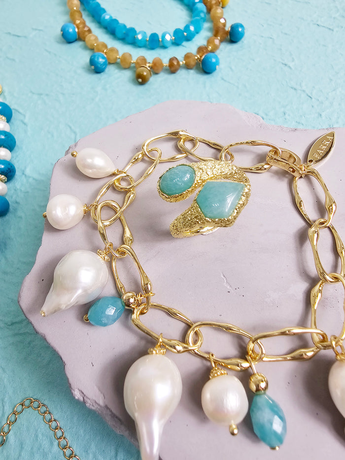 Baroque Pearls With Amazonite Charms Bracelet PB008