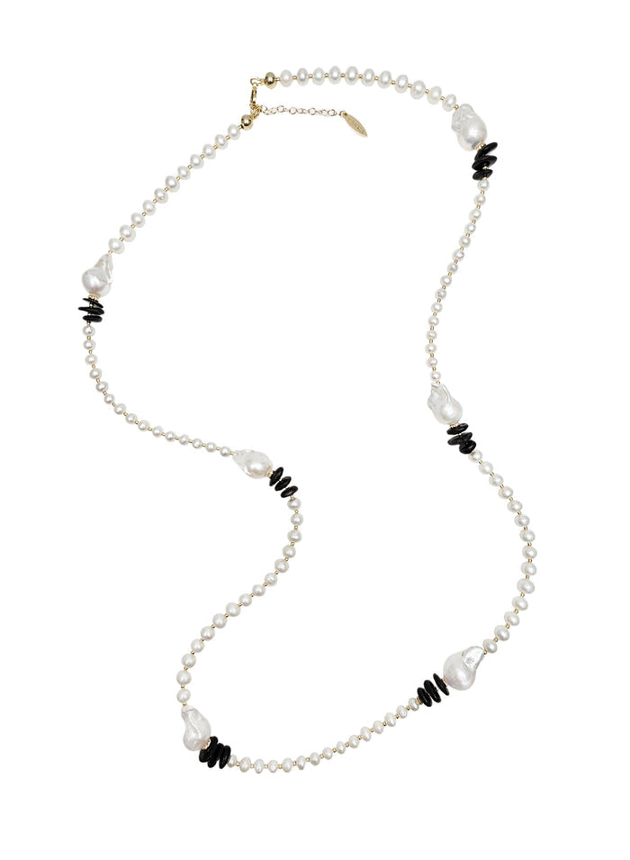 Baroque Pearls With Black Tourmaline Long Necklace