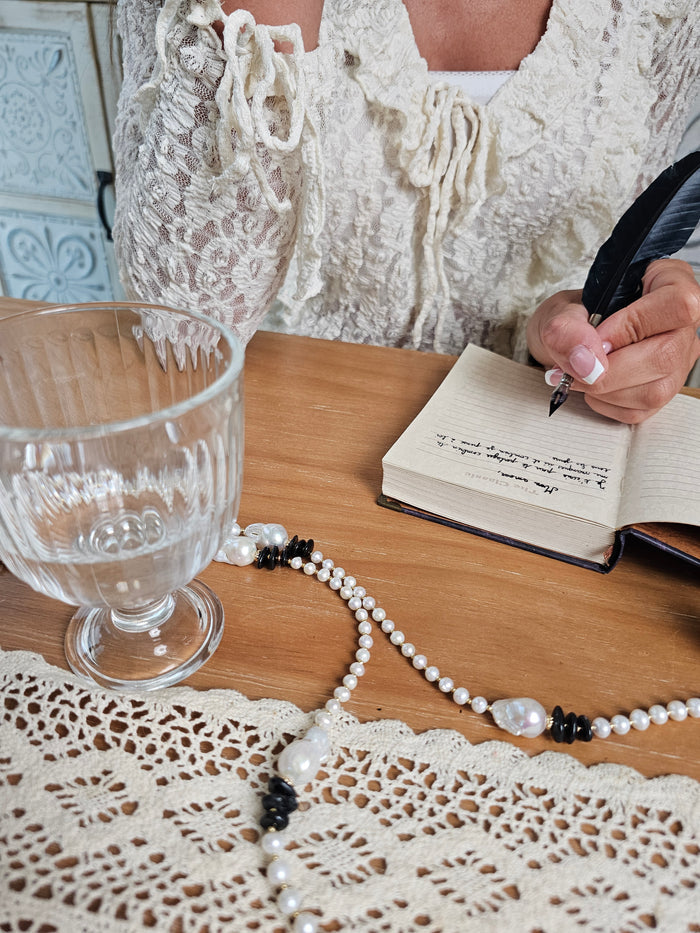 Baroque Pearls With Black Tourmaline Long Necklace
