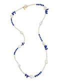 Baroque Pearls with Blue Lapis and Kyanite Long Necklace QN030